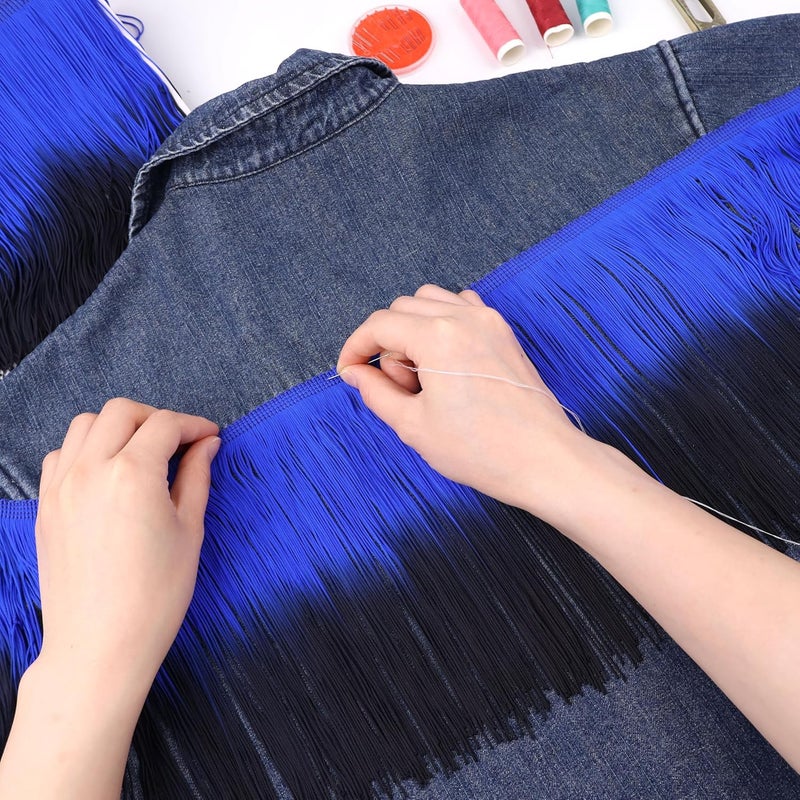DHFLYDH Fringe Trim Tassel Trim Gradient Color 2.5 Yards 7.9 Inch Wide for Dresses, Bags, DIY, Home Decor, Crafts (Black+Blue) - Image 5